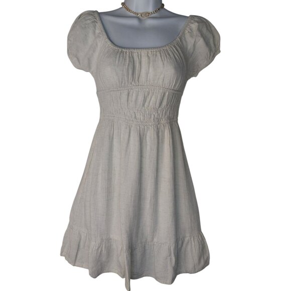 Sim & Sam Womens Beige Linen Blend Ruffle Hem Dress S - Picture 1 of 8